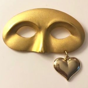 masquerade mask drop heart brooch pin vintage